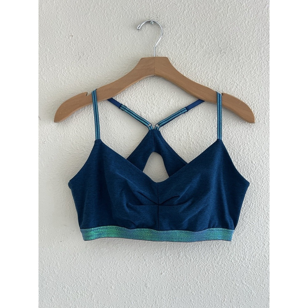 Beyond Yoga Spacedye Lift Your Spirits Bra XL Sage Green Shimmer Metallic Band